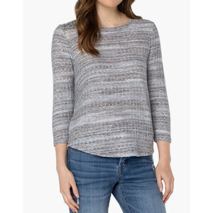 Women's Liverpool Gray & Slate Blue Striped Long Sleeve Tee S